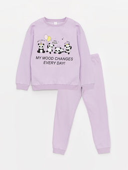 Bisiklet Yaka Bask?l? Uzun Kollu K?z ?ocuk Pijama Tak?m?