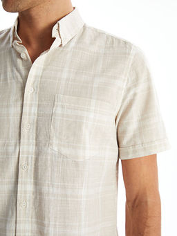 Regular Fit K?sa Kollu Ekose Poplin Erkek G?mlek