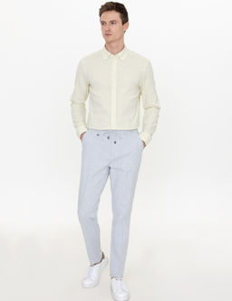 Рубашка узкого кроя с длинными рукавами из смесового льна фисташкового цвета - Cacharel фото 4
