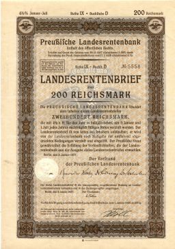Облигация 4,5% 200 рейхсмарок 1937 года Германия