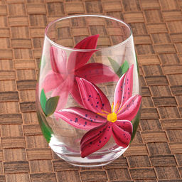 Стакан стеклянный Акварель-Лилия 550мл, д8,8см, h12см, тонкостенное стекло, декор - ручная роспись, д/горла 7,3см, д/основания 4см (Китай) Цена указана за штуку. В коробке 6 штук. - Домашняя мода фото 4