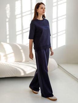 Брюки прямые со стрелками из премиального футера двухнитки с эластаном - Vilatte фото 8