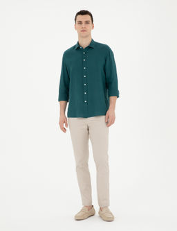 Рубашка Pierre Cardin Regular Fit изумрудная льняная