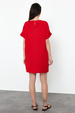 K?rm?z? Duz Kesim Mini Dokuma Elbise TWOSS24EL00765 - Trendyolmilla фото 6