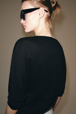 CAMISETA CUELLO PANADERO ALGOD?N / Negro - Zara фото 3