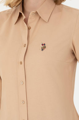 Женская базовая рубашка песочного цвета с длинным рукавом - U.s. polo assn фото 21