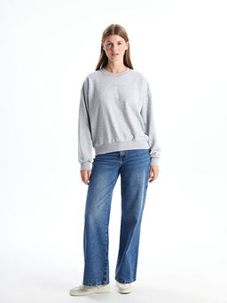 Bisiklet Yaka Nak??l? Kad?n Kal?n Sweatshirt