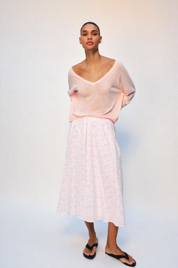 FALDA MIDI CAPA ESTRUCTURA / Rosa / Blanco