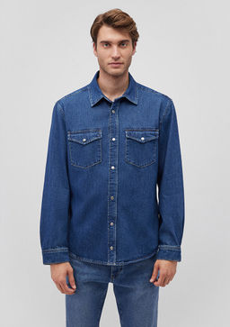 Ted Koyu Indigo Mavisi Denim Jean Gomlek  фото 3