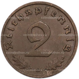 Монета 2 рейхспфеннига 1937 года D Германия