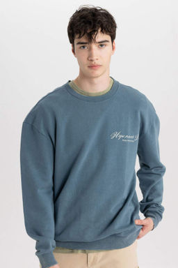 Comfort Regular Fit Rahat Kal?p Bisiklet Yaka S?rt Bask?l? Sweatshirt - Defacto фото 2