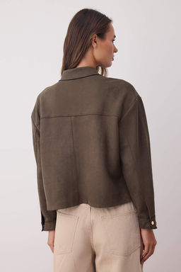 Kahverengi Gold Dugme Detayl? Suet Gomlek Ceket TWOAW26CE00016 - Trendyolmilla фото 8