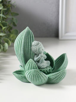 Сувенир полистоун "Лотос и Будда" зелёный 12,5х12,5х11 см