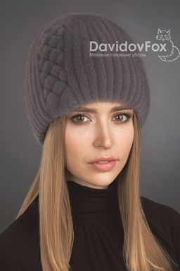 Шапка Сноп норка орнамент серо-голубая