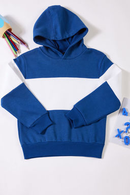 Mavi Erkek Cocuk Mevsimlik-Ince Kapusonlu Renk Bloklu Orme Sweatshirt TKDAW25SW00010