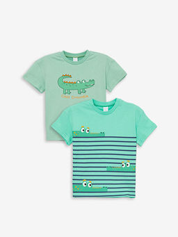 Bisiklet Yaka K?sa Kollu Bask?l? Erkek Bebek Ti??rt 2li