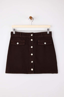 Kahverengi Dugmeli Mini Denim Etek TWOSS26ET00007