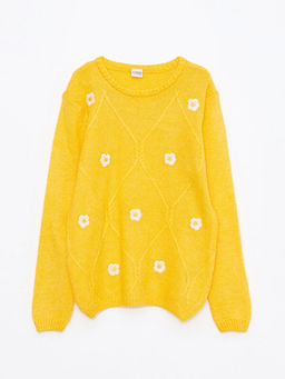 Bisiklet Yaka Nak??l? Uzun Kollu K?z ?ocuk Triko Kazak