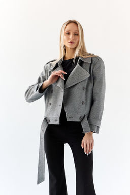 Полупальто женское демисезонное 25999 (пепельный/ёлочка) - Kankan фото 4