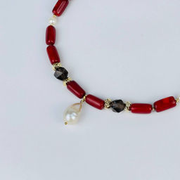 Колье из Коралла, Раухтопаза и Жемчуга 40 см +