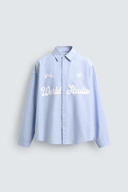 CAMISA BOXY FIT OXFORD TEXTO ESTAMPADO / Azul claro - Zara фото 7