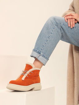 Ботинки 308.агатаw.Мандарин замша з/шерсть