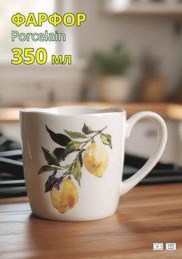 Кружка, 350 мл, фарфор P, белая, Лимоны, Lemon branch