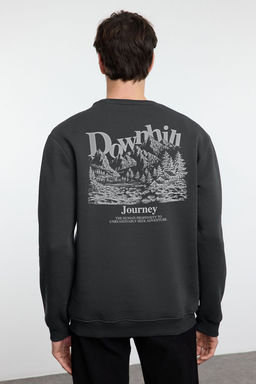 Antrasit Oversize/Genis Kesim Onu Nak?sl? Arkas? Bask?l? Ici Polarl? Sweatshirt TMNAW25SW00014 - Trendyolmilla фото 2