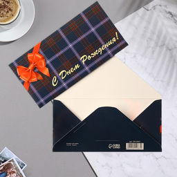 Цена за 10 шт. Конверт для денег С Днём Рождения! синяя клетка, 16,5х8 см