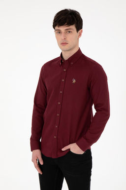 Мужская базовая рубашка бордового цвета с длинным рукавом Неожиданная скидка в корзине