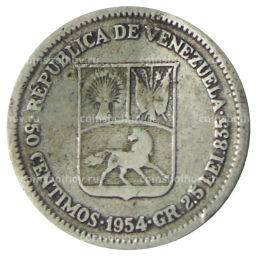 Монета 50 сентимо 1954 года Венесуэла