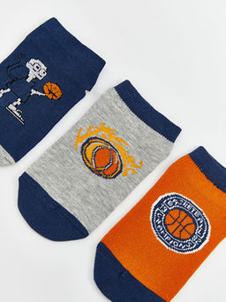 Desenli Erkek ?ocuk Patik ?orap 3l?