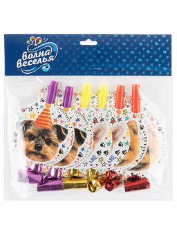 Цена за 2 шт. Карнавальные язычки гудки "Собачки" 11 см, 6 шт. в упак.