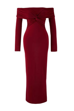 Bordo Yaka Detayl? Orme Midi Astars?z S?k/Gece Elbise TPRAW26EL00038