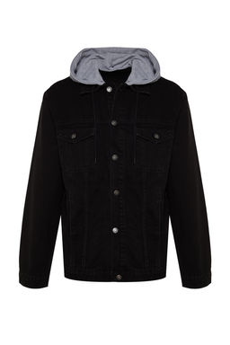 TRENDYOL MAN Siyah %100 Pamuk Regular Fit Orme Kapusonlu Denim Ceket TMNAW23CE00019 - Trendyolmilla фото 6