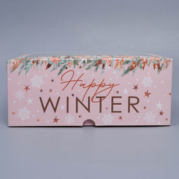 Цена за 5 шт. Коробка складная на 6 капкейков новогодняя с окном Happy winter, 25×17×10 см