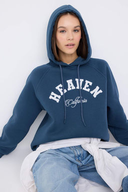 Teen Petrol Slogan Nak?sl? Oversize/Genis Kal?p Kapusonlu Orme Sweatshirt TWOAW26SW00175