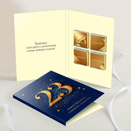 Открытка 4 шоколадки "23 (золотые цифры на синем)"