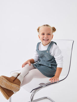 Kare Yaka Ask?l? Basic K?z Bebek Salopet ve K?lotlu ?orap 2li Tak?m - Waikiki фото 2