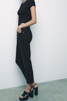 HIGH-WAIST TRF STOVE PIPE FOLDED JEANS - Zara фото 22