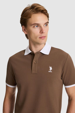 Erkek Kahverengi Regular Fit Polo Yaka Basic Ti__rt