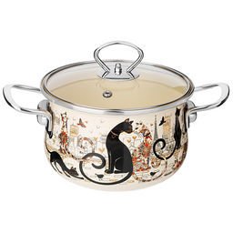 Кастрюля эмалированная со стеклянной крышкой, Парижские коты 2.0 л, 18*11 см 915-151 - Арти-м фото 2