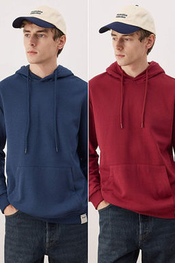 Bordo- Lacivert 2li Paket Kap__onlu Regular Kesim __i Polarl_ Sweatshirt TMNAW24SW00000