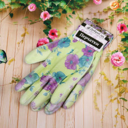 Цена за 12 шт. Перчатки нейлоновые "Фантазия-Фиалка" с ПВХ покрытием полуоблитые 8 р-р ДоброСад