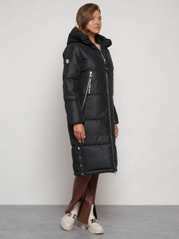 Пальто утепленное с капюшоном зимнее женское черного цвета 13816Ch - Visdeer фото 4