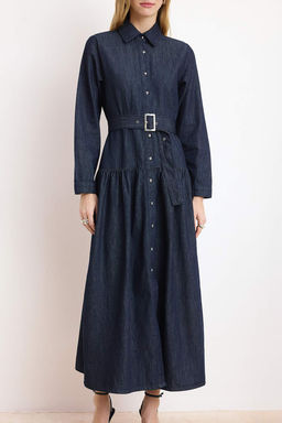 Koyu Mavi Kemerli Maxi Denim Elbise TWOSS26EL00030 - Trendyolmilla фото 5