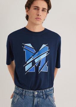 M Logo Bask?l? Lacivert Tisort - Mavi фото 3