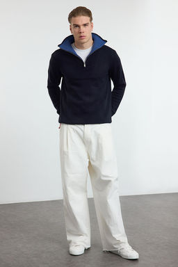 TRENDYOL MAN Lacivert Casual Regular Yar?m Bal?kc? Yaka Duz Triko Kazak TMNAW25KZ00008