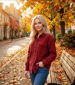 K13307 Джинсовая рубашка БУРГУНДИ