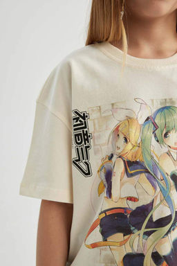Футболка большого размера Hatsune Miku для девочек с круглым вырезом и короткими рукавами - Defacto фото 7